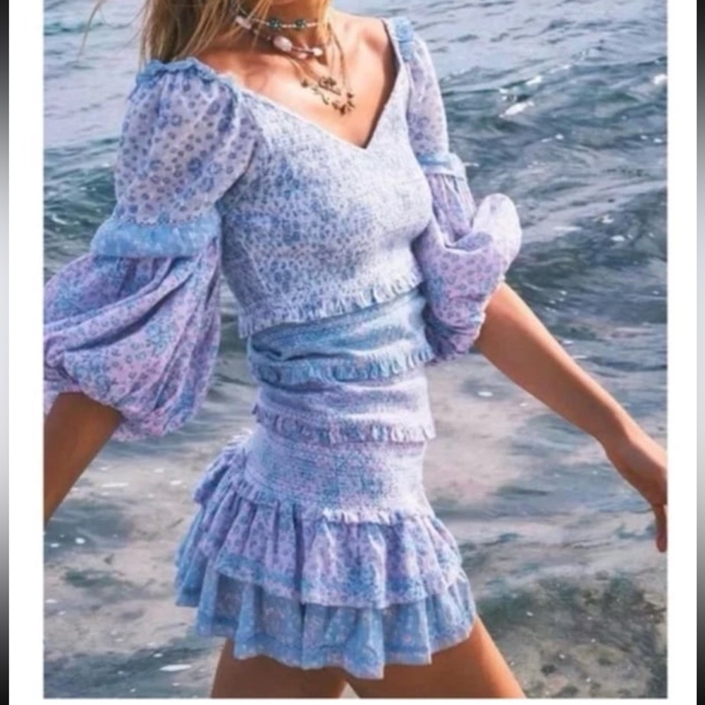 LoveShackFancy Ensley Mini Dress Blueberry Dust Size Large NWT - Picture 3 of 10